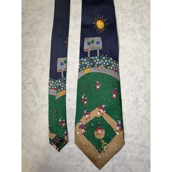 VINTAGE SAVE THE KIDS Navy Blue Men’s Neck Tie With Baseball Graphic - Picture 2 of 4